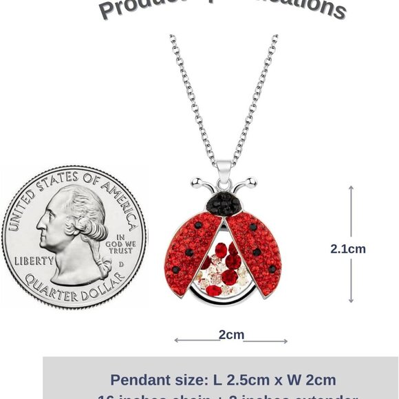 Ladybug Necklace Silver Cubic Zirconia Cute Crystals Females Gifts Halloween - Picture 4 of 6